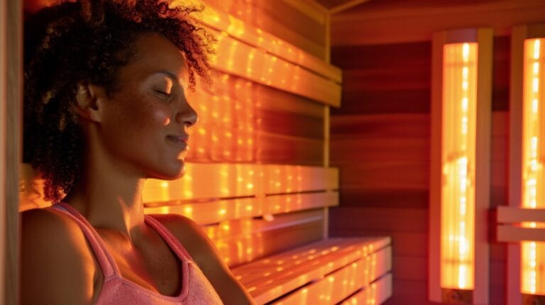 Person relaxing in sauna
